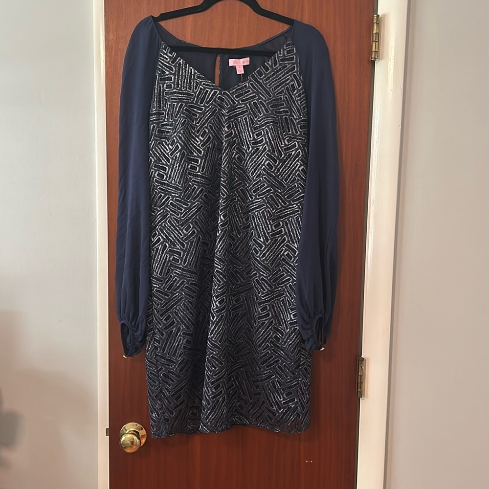 Lilly Pulitzer long sleeved dress, navy with gold, size 12, new with tags